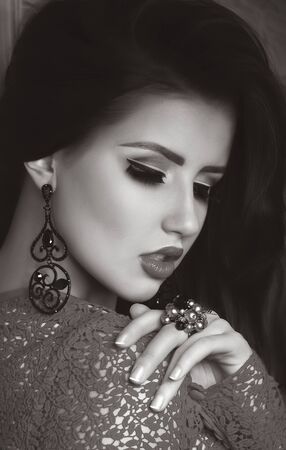 Fashion woman with jewelry precious decorations の写真素材