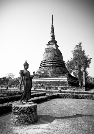 An ancient Buddha image at Sukhothai historical park, Thailandの写真素材