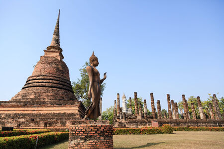 An ancient Buddha image at Sukhothai historical park, Thailandの写真素材