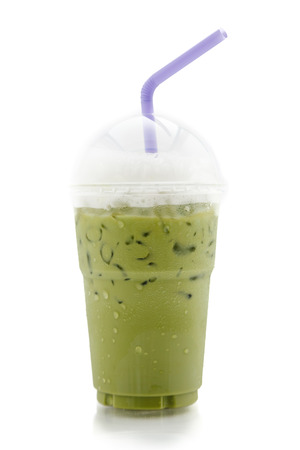 ice green tea with whipped cream isolated on white backgroundの写真素材