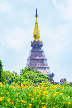 The Great Holy Relics Pagoda Nabhamethanidol or Phra Maha Dhatu Nabhamethanidol at Doi Inthanon National Park, Chiang Mai, Thailand. Landscape of Highest mountain in Thailand.の写真素材