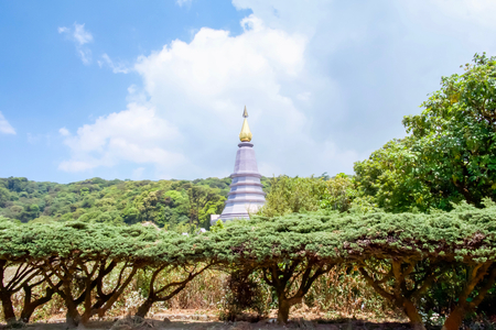 The Great Holy Relics Pagoda Nabhapolbhumisiri or Phra Maha Dhatu Nabhapolbhumisiri at Doi Inthanon National Park, Chiang Mai, Thailand. Landscape of Highest mountain in Thailand.の写真素材