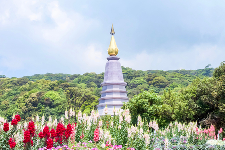 The Great Holy Relics Pagoda Nabhapolbhumisiri or Phra Maha Dhatu Nabhapolbhumisiri at Doi Inthanon National Park, Chiang Mai, Thailand. Landscape of Highest mountain in Thailand.の写真素材