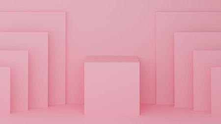 Square podium pink pastel colour. 3D Rendering illustration. Product presentation minimal. Empty...