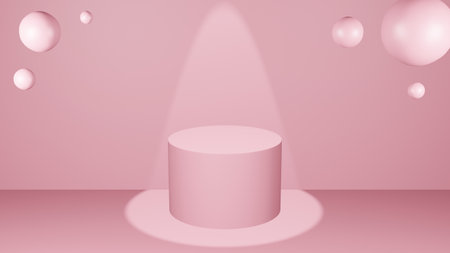 Circle podium pink pastel color with beam light and sphere. 3D Rendering illustration. Product presentation minimal. Empty geometric shape. Mock-up showcase for productの写真素材