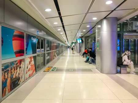 Samut Prakan, Thailand - December 04 2020: Peoples at Airport rail link (Arl) at Suvarnabhumi station. People are wearing surgical mask from pandemic Coronavirus or Covid-19.のeditorial素材