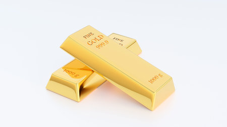 Fine gold bars weight of 1000 grams isolated on white background