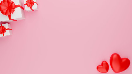 Red heart and Close white gift box with red ribbon. Valentine's day concept. 3D Rendering...
