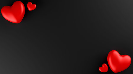 Red heart with black background. Valentine's day concept. 3D Rendering illustration.