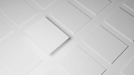 Row of White paper on the white background. Paper floating in the air. Template for the product. 3D Rendering illustration.の写真素材