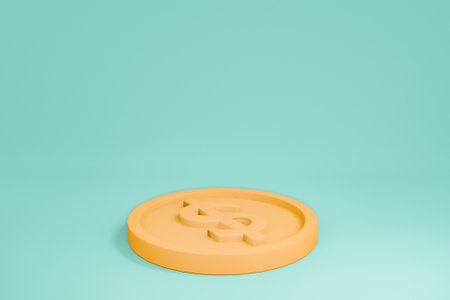 Dollar coin on green pastel background. Minimal 3D Rendering. Saving money concept. Banking, Investment and Financial. Wealth and investment.の写真素材