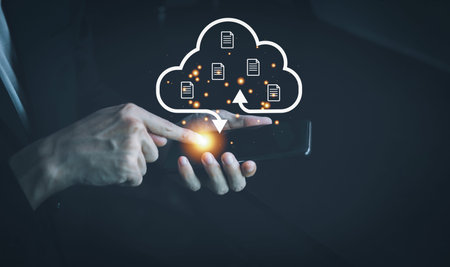 Cloud computing technology concept. Internet storage network system. Bigdata and business. Man...