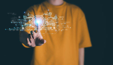 AI (Artificial intelligence), Chatbot growing concept. Businessman analytics information trends ...