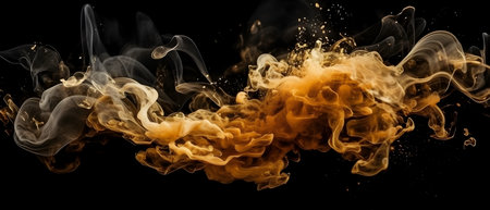 Golden neon wavy neon lines glowing. Abstract futuristic background. Electronic music virtual equalizer, sound wave visualization. Generative AIの素材