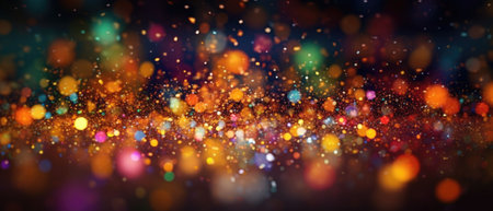 Colorful bokeh glow particle abstract background. Light blurred of rainbow light glitter. Glow texture background. Generative AIの素材