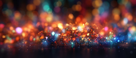 Colorful bokeh glow particle abstract background. Light blurred of rainbow light glitter. Glow texture background. Generative AIの素材