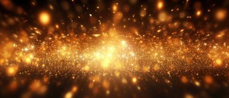 Gold glow particle abstract background. Light blurred of golden light glitter. Glow texture background. Generative AIの素材