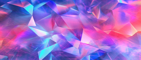 Holographic. Pink and cyan triangle low polygon. Rose gold geometric triangular polygonal. Abstract mosaic background. Generative AIの素材