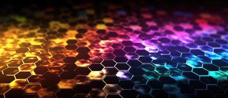 Rainbow hexagonal polygon. Gray geometric triangular polygonal. Abstract mosaic background. Generative AIの素材