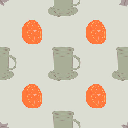 Seamless vector pattern with cup and orangeのイラスト素材