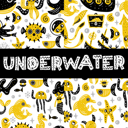 Seamless pattern set. Underwater world. Vector illustrationのイラスト素材
