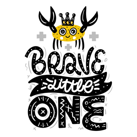 Brave little one. Underwater world. Cute vector illustration with lettering. Nursery printのイラスト素材