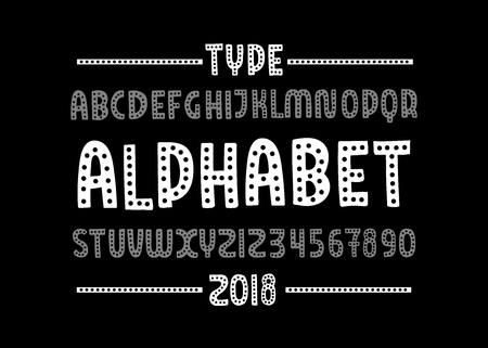 Dot font. Hand drawn type face. Vector typography illustration. Alphabet design for logo, lettering and printsのイラスト素材