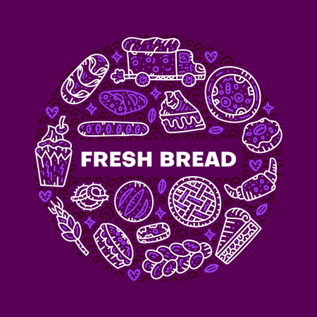 Fresh bread. Circle vector concept. Bakery doodle illustration.のイラスト素材