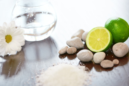 Spa composition. Salt Lime Flower and Stones. Body scrub.の写真素材