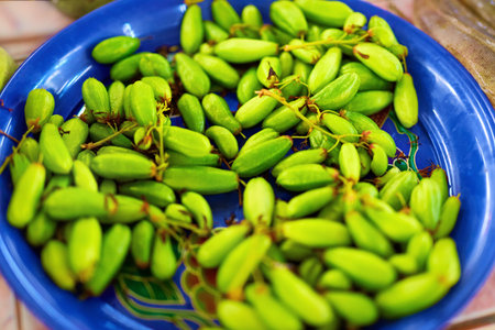 Healthy Fresh Raw Food. Close Up Of Organic Green Bilimbi Averrhoa Bilimbi, Tree Sorrel, Taling Pling Fruit, Belimbing In The Farmers Market In Thailand, Asia. Asian Fruits. Nutrition, Ingredientの写真素材