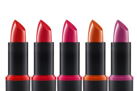 Lipstick Colors. Different Shapes Of Makeup Product Isolated On White Background. High Resolution.の写真素材