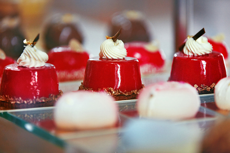 Pastry. Close Up Of Colorful Cakes Lying On Shop Window In Bakery Shop. High Resolution.の写真素材