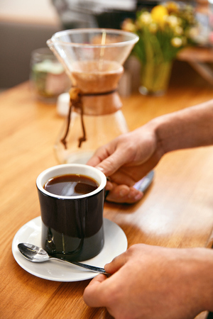 Preparing Fresh Coffee With Filters In Cafe. High Resolution.の写真素材