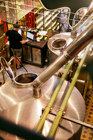 Beer Brewery With Modern Equipment. Craft Beer Brewing System On Manufacture. High Resolutionの写真素材