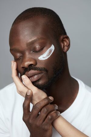 Skin Care. Face Treatment Beauty Procedure For Man. Male Facecare Routine. Cosmetology Cream On Model.の写真素材