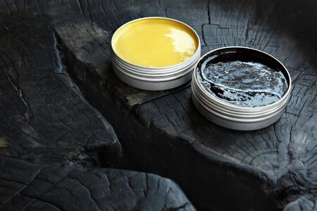 Cream Jar. Skincare Product On Wooden Background. Natural Cosmetics Beauty Spa Treatment Mask for Healthy Skin Concept.の写真素材