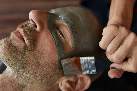 Spa Face Mask. Beauty Treatment For Skin Care. Beautician Applying Mud On Man's Face. Relaxed Model On Natural Cosmetic Procedure.の写真素材