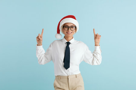 Smiling Businesswoman Pointing Hand. Positive Caucasian Lady Pointing Upの写真素材