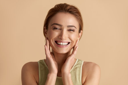Beauty Woman Posing Isolated Portrait. Blonde Woman Model With Smooth Skinの写真素材