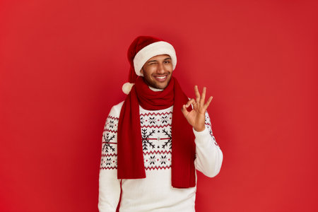 Smiling Man Showing Ok Gesture. Satisfied Guy Making Ok Symbolの写真素材