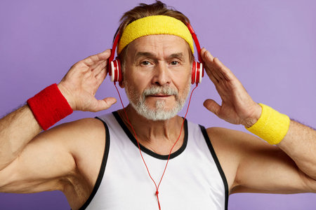 Music Listening. Positive Grandfather Listening Favourite Song