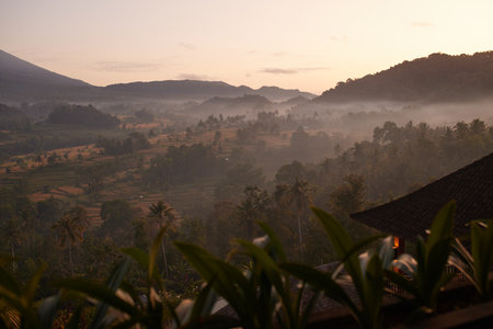 Morning Sunrise in Sidemen, Bali.の写真素材