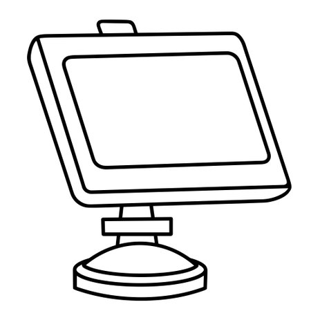 GPS navigator vector icon. Hand drawn doodle isolated on white background. Black border of the radio navigator. Line art of a car gadget. Monochrome.のイラスト素材