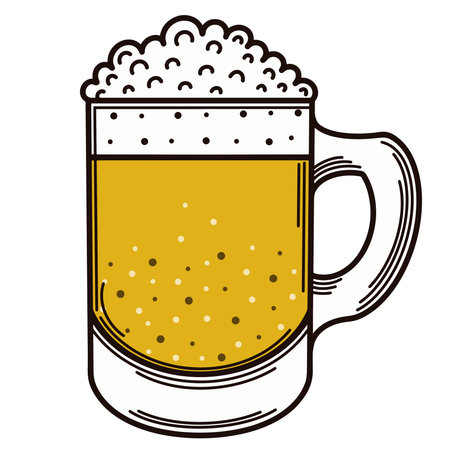 Mug of beer. Vector icon. Isolated illustration on a white background. Cold wheat drink. Alcohol in a glass. Hop drink. Beverage porter. Oktoberfest symbol. Flat cartoon style.のイラスト素材