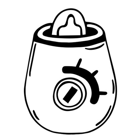 Sterilizer for baby bottles vector icon. Hand drawn doodle isolated on white background. Device for disinfecting baby accessories and keeping breast milk warm. Sketch of electrical equipment.のイラスト素材