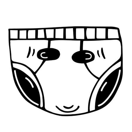 strap diapers vector icon. Hand-drawn black doodle on a white background. Absorbent baby panties. A sketch of a napkin. Monochrome illustration of newborn baby clothes.のイラスト素材