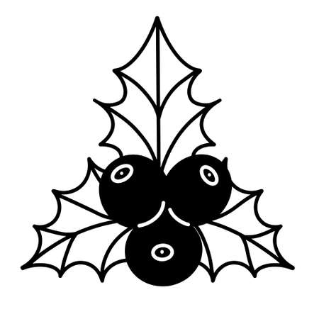 Holly vector icon. Hand-drawn sketch. Festive branch with leaves, berries. Black and white concept for decoration, design of cards, invitations, textiles, printing, labels, flyers, web.のイラスト素材