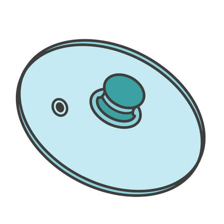 Lead vector icon. Hand-drawn color illustration isolated on white backdrop. Kitchen tool - cover for frying pan, saucepan, pot. Flat concept, glass object with plastic handleのイラスト素材
