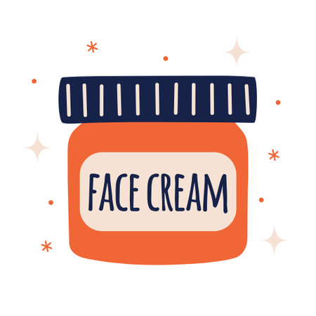 Face cream vector icon. Jar with cosmetic product for skin care, moisturizing, antiaging, acne. Natural eco gel isolated on white background. Flat cartoon clipart for beauty, spa,   print, cardsのイラスト素材