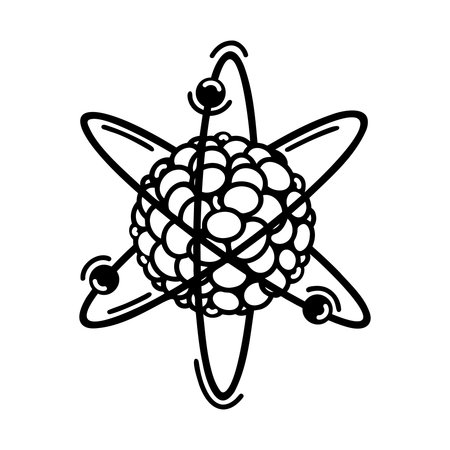 Nuclear fusion vector icon. Molecule with nucleus, orbit, electrons. Illustration isolated on white....